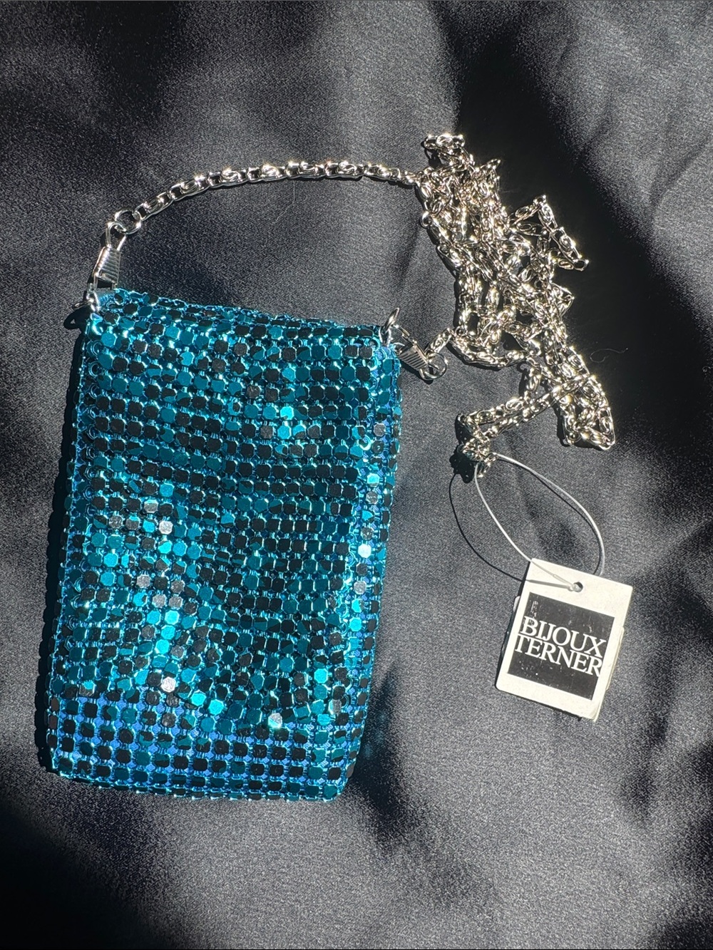Bijoux Terner Teal Sequin Mini Crossbody with Silver Chain